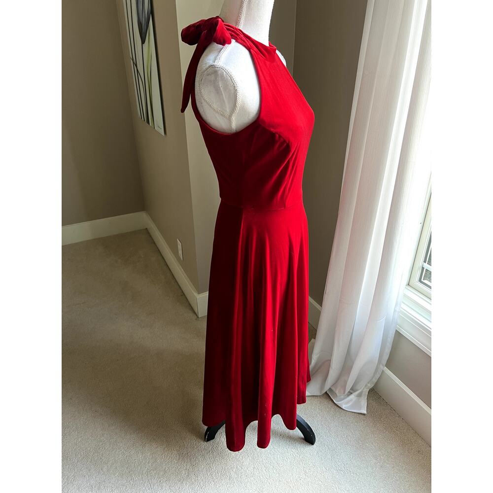NWT Maison Tara red velvet bow fit & flare dress size 6 - Picture 5 of 10
